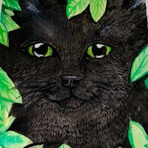 Black cat watercolor painting